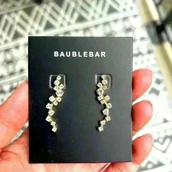 NEW! BEAUTIFUL BAUBLEAR Farah Ear Crawlers Rhinestone Dangle Earrings Gold Tone - Picture 1 of 4